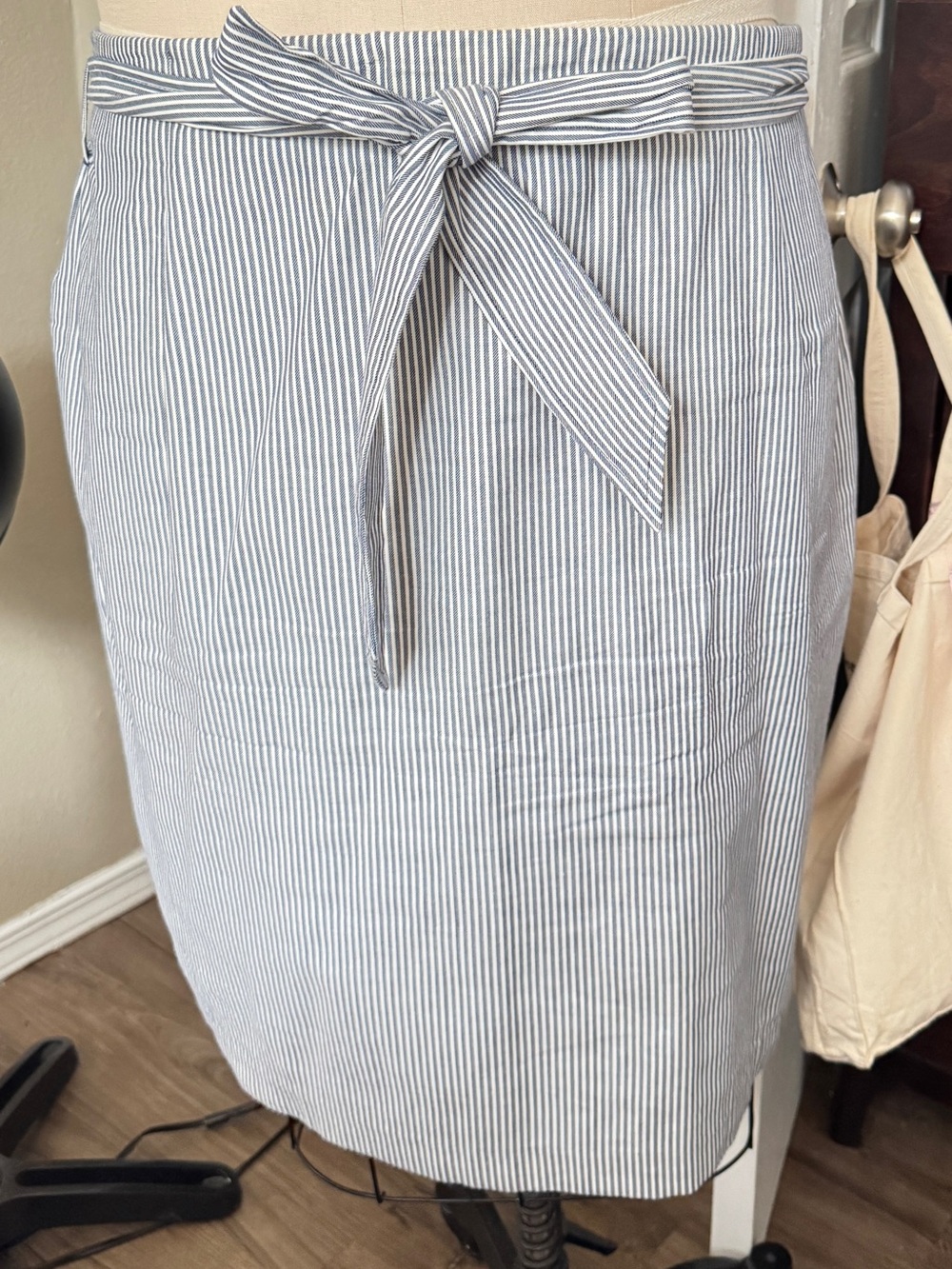 Lane Bryant Blue and White Striped Tie-Waist Pencil Skirt